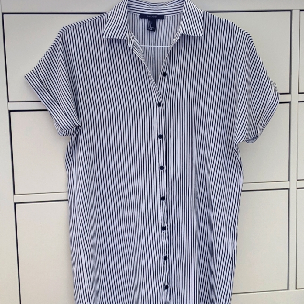 Forever 21 Roll Cuff Cap Sleeve Button Up Shirt